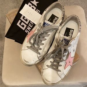 Golden Goose superstar sneakers white with  pink star. Size 35